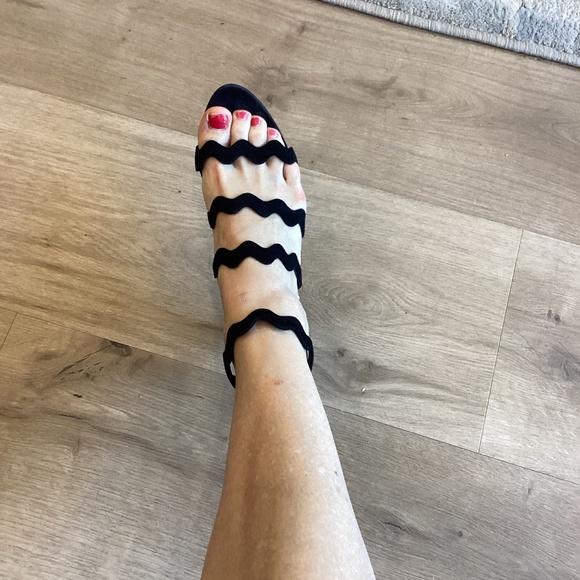 Prada Black Suede Scalloped Straps Heel Sandal MSRP: $1140 Size 36.5 - Picture 12 of 16